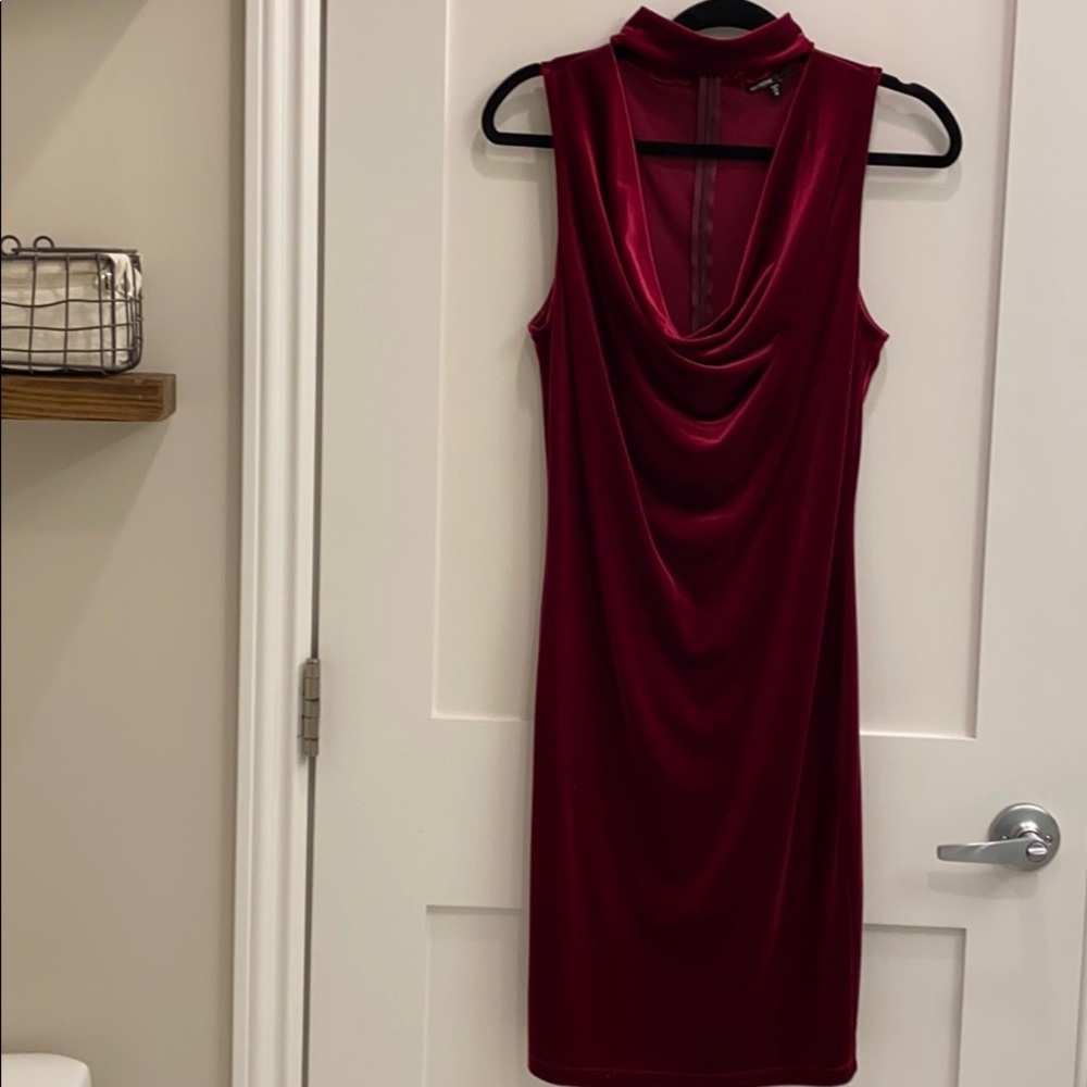 Red Velvet Bodycon Dress with Choker Neck